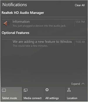 The Windows 10 Notifications Pane Notifications Page